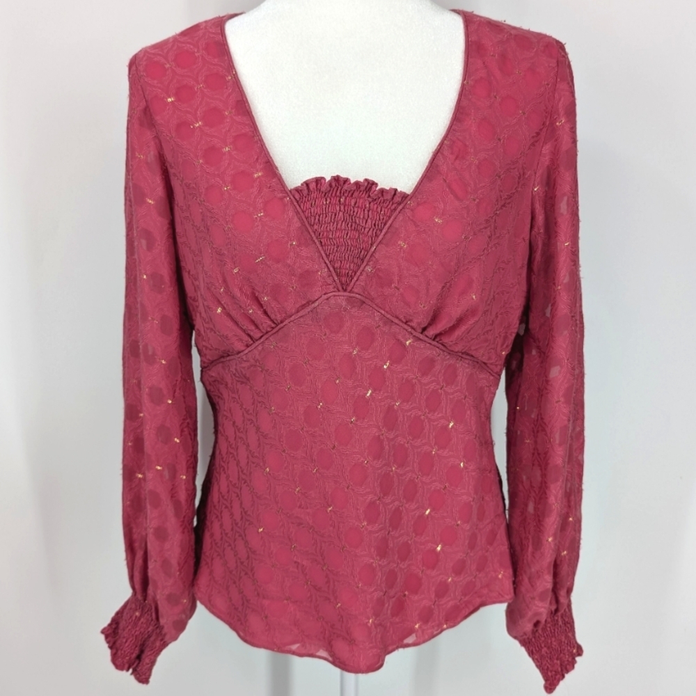 Vintage Juliana Collezione Y2K 90s Pink Gold Fitted Long Sleeve Silk Blouse 8
